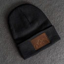 Beanie with Leather Patch Attached - Mountain Range Stamp