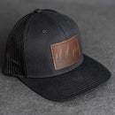 Leather Patch Trucker Style Hat - Pine Tree Ridgeline Stamp
