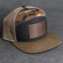 Leather Patch Flat Bill 7 Panel Trucker Hat - Utah Stamp