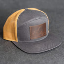 Leather Patch Flat Bill 7 Panel Trucker Hat - New York Stamp