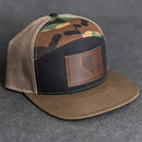 Leather Patch Flat Bill 7 Panel Trucker Hat - Nevada Stamp