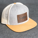 Leather Patch Flat Bill Trucker Hat - Fish Stamp