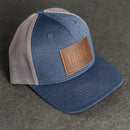 Leather Patch Performance Style Trucker Hat - Bride and Groom Stamp (block)