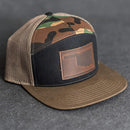 Leather Patch Flat Bill 7 Panel Trucker Hat - Oklahoma Stamp