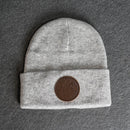 Beanie with Leather Patch Attached - Floral (Circle) Stamp