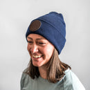 Beanie with Leather Patch Attached - Floral (Circle) Stamp