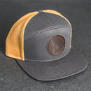 Leather Patch Flat Bill 7 Panel Trucker Hat - Circle Patch - Fish Stamp