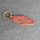 Leather Motel Key Shape Keychain with Wanderlust Stamp Design