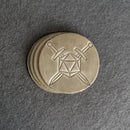 D20 with Swords Leather Coasters – Set of Four