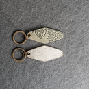 Leather Motel Key Shape Keychain with Floral Stamp Design