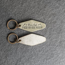 Leather Motel Key Shape Keychain with a Drive Safe Stamp Design
