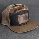 Leather Patch Flat Bill 7 Panel Trucker Hat - Oklahoma Stamp