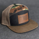 Leather Patch Flat Bill 7 Panel Trucker Hat - Oklahoma Stamp