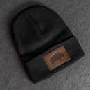 Beanie with Leather Patch Attached - Bison Stamp