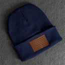 Beanie with Leather Patch Attached - American Flag Stamp