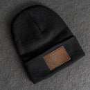 Beanie with Leather Patch Attached - Floral Stamp