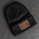 Beanie with Leather Patch Attached - Bride and Groom Stamp (Block)