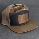 Leather Patch Flat Bill 7 Panel Trucker Hat - Texas Stamp