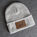 Beanie with Leather Patch Attached - Deer Stamp