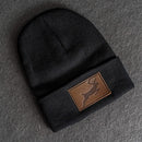 Beanie with Leather Patch Attached - Deer Stamp