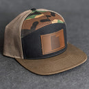 Leather Patch Flat Bill 7 Panel Trucker Hat - Utah Stamp