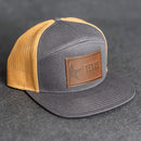 Leather Patch Flat Bill 7 Panel Trucker Hat - Texas License Plate Stamp