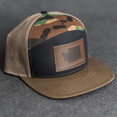 Leather Patch Flat Bill 7 Panel Trucker Hat - Washington Stamp