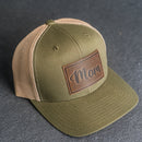 Leather Patch Trucker Style Hat - Mom Cursive Stamp