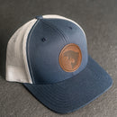 Leather Patch Trucker Style Hat - Circle Patch - Fish Stamp
