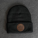 Beanie with Leather Patch Attached - Compass Rose Stamp