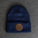 Beanie with Leather Patch Attached - Compass Rose Stamp