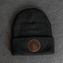 Beanie with Leather Patch Attached - Wolf (Circle) Stamp