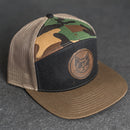 Leather Patch Flat Bill 7 Panel Trucker Hat - Cool Cat Stamp