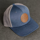 Leather Patch Performance Style Trucker Hat - Circle Patch - Floral Stamp