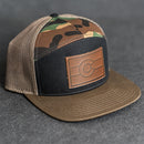 Leather Patch Flat Bill 7 Panel Trucker Hat - Colorado Flag Stamp