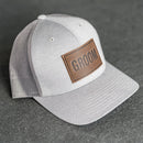 Leather Patch Performance Style Trucker Hat - Bride and Groom Stamp (block)