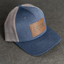 Leather Patch Performance Style Trucker Hat - Bride and Groom Stamp (block)