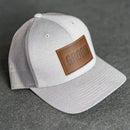 Leather Patch Performance Style Trucker Hat - Bride and Groom Stamp (block)