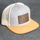 Leather Patch Flat Bill Trucker Hat - Mountains Stamp