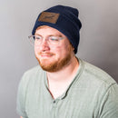 Beanie with Leather Patch Attached - Deer Stamp