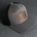 Leather Patch Trucker Style Hat - Mom Stamp - Block Font