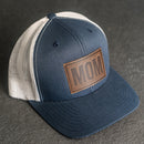 Leather Patch Trucker Style Hat - Mom Stamp - Block Font