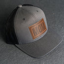 Leather Patch Trucker Style Hat - Mom Stamp - Block Font
