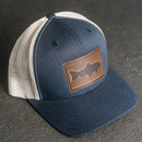 Leather Patch Trucker Style Hat - Fish Stamp