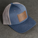 Leather Patch Performance Style Trucker Hat - Bride and Groom Stamp (block)