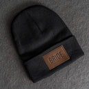 Beanie with Leather Patch Attached - Bride and Groom Stamp (Block)