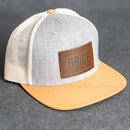 Leather Patch Flat Bill Trucker Hat - Bride or Groom (block) Stamp