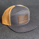 Your Logo on a Leather Patch Flat Bill 7 Panel Trucker Hat