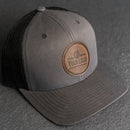 Your Logo on a Leather Patch Trucker Style Hat - Circle Patch