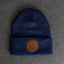 Beanie with Leather Patch Attached - Your Logo (Circle) Stamp